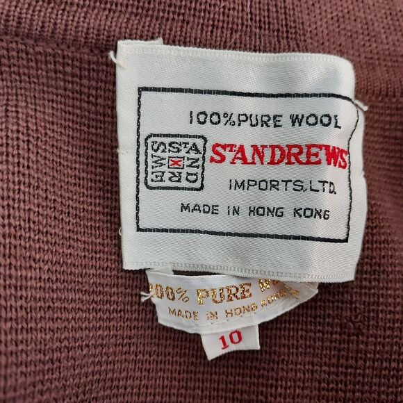 Vintage St. Andrews Cardigan Sweater Womens Size 10 Open Front 100% Wool Brown - Picture 7 of 10
